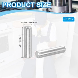 PATIKIL 304 Edelstahl-Dübelstift 10x40 mm (2/5" Durchmesser), 5 Stück gehärtete Metall-Dübelstifte Etagenbettstifte Stift-Ersatz-Hardware für Regal-Möbelmontage DIY