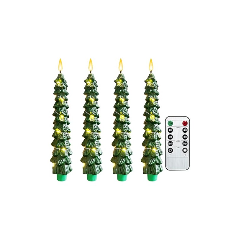 Christmas Tree Taper Candles with Flickering String Lights, 7.9 Inch