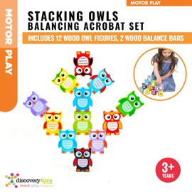 Discovery Toys Stacking Owls Wood Balancing Acrobat Set | Kid-Powered Learning | STEM Toy Early Childhood Development 3 Years and Up
