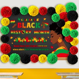 Outus 77 Pcs Black History Party Decoration February Festival Month Bulletin Board Decoration African American Paper Cuts Black Red Yellow Tissue Flower for February Festival Classroom Party Supplies