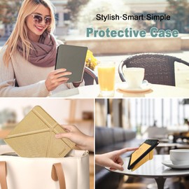 JKhandy Case for Kobo Libra Colour (Model:N428, 2024 Release), Premium PU Leather Origami Stand Sleeve Cover with Auto Wake/Sleep, Khaki