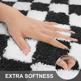Sivilife 2x3 Black and White Bathroom Rugs, Checkered Water Absorbent Quick Dry Bath Mats for Bathroom Non Slip, Small Washable Soft Bath Rug for Bathtub Shower Entryway Floor Door Mats Bedroom Entry