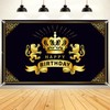 launuo Launuo Crown Happy Birthday Backdrop, Black & Gold, Polyester,