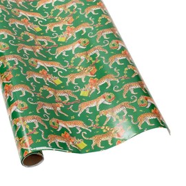 Christmas Leopards Gift Wrapping Paper in Dark Green - 30" x 8' Roll