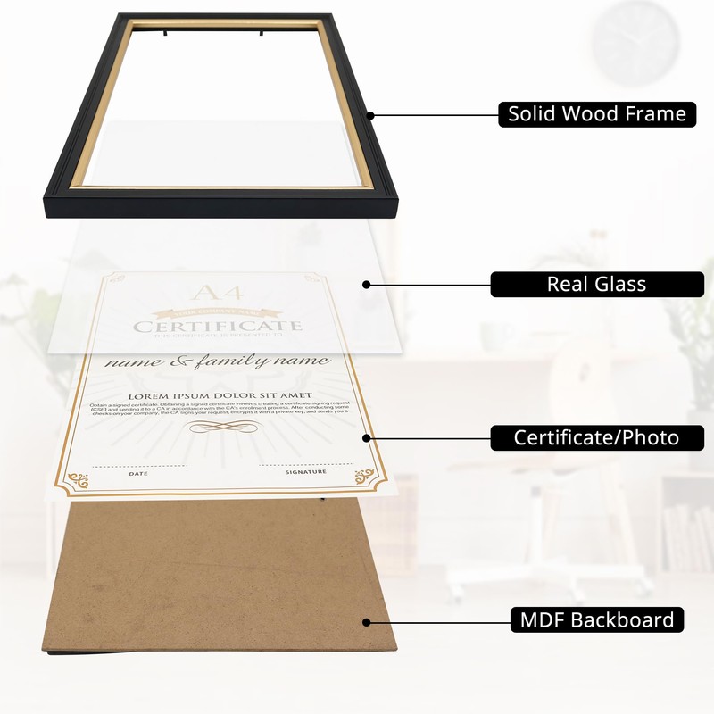 GraduationMall A4 Certificate Frame Solid Wood Picture Frame Diploma Holder