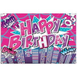 Cartoon Pink Spider Birthday Party backdrop-5x3ft Photography Party Banner for Baby Shower Boy Girl Birthday Party Home Decor