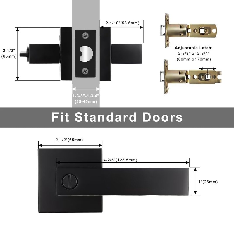 NIZADO 6 Pack Black Privacy Lever Door Hardware, Square Bath