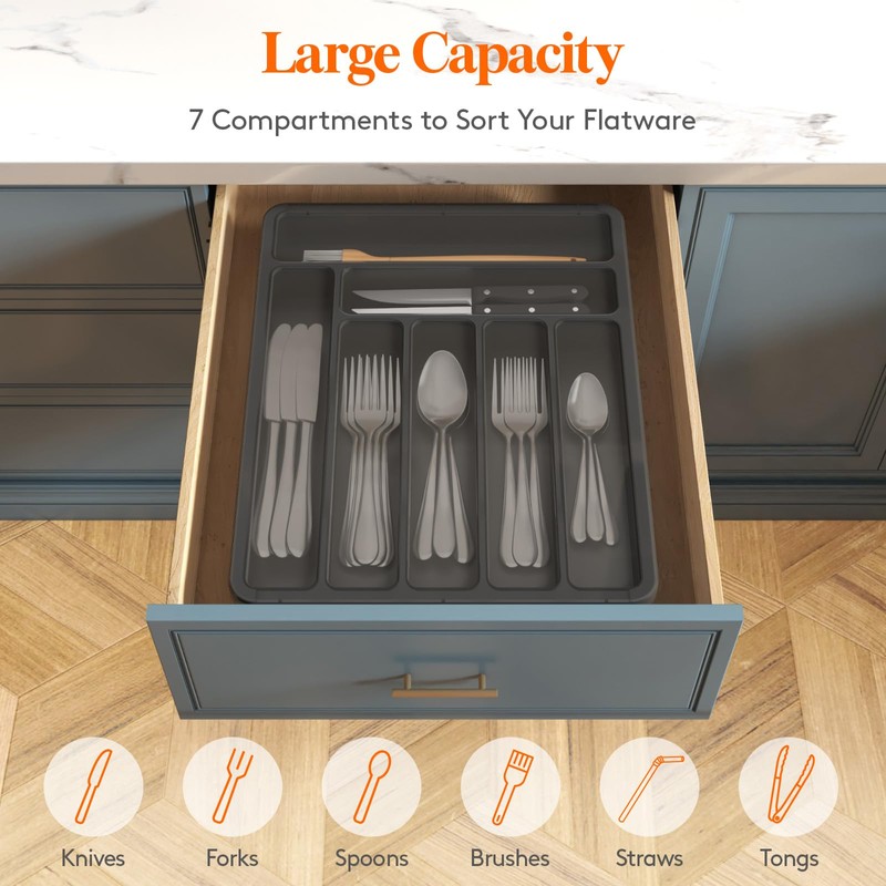 Lifewit Silverware Organizer with Lid, Covered Utensil Tray for Kitchen