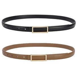 GeorgeX Cinturón para Mujer de Piel Genuina con Hebilla Metálica 2 Piezas de Cinturón de Mujer, Cinturón de Vestir Ajustado para Mujer para Jeans, Vestidos (95cm)