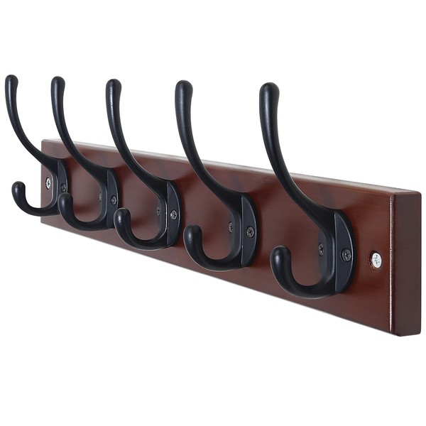 Dseap Coat Rack Wall Mounted with 5 Hooks, Scandi-Style Wooden Coat Hook Rail, Coat Hanger Wall Mount, for Hanging Coats Hats Towels Jackets Clothes, White & Black