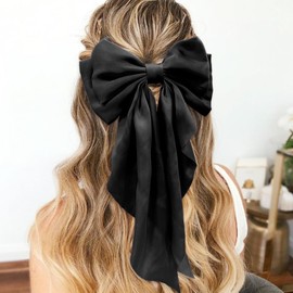 Silky Satin Women's Hair Bows with Long Tail Bowknot for Hair Clips, Accessories and Gifts (Black)
