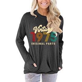 Sxkayxr 50th Birthday Gift Shirts Vintage 1975 Original Parts Shirts Sweatshirts for Women Casual Pullover Blouse Tops