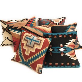 Southwestern Handwoven Wool Pillow Covers- Assorted Colors- 18 X 18 Throw Pillow Covers (The Javi 3)