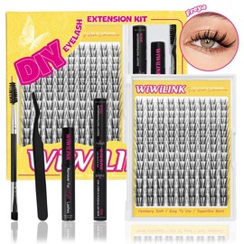 WiWiLink Sunset Wanna Be Freya Manga Lashes Cluster C D Curl DIY Lash Extension Kit and Lash Clusters 8-18mm with Bond Seal and Remover - Ultra-Thin Transparent Bands, Lash Magic Anime False Lash Extension Kit:_Freya