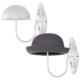 MyGift Hat Display Wall Mount,Set of 2 Wall-Mounted Black Metal Hat & Wig Display Racks (White)