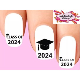 Waterslide Grad Nail Decals Set of 20 - Graduation Class of 2024 Cap & Assorted