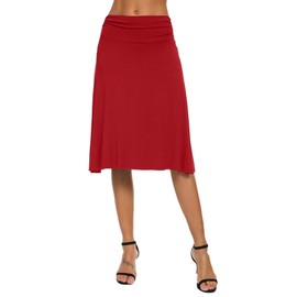 EXCHIC Women's Elastic Waist Plain A-Line Yoga Skirt - red, size: s