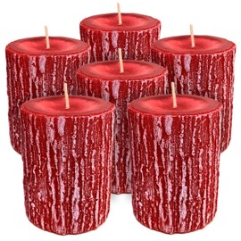 Hyoola Timberline Pillar Candles - 6 Pack - Red Pillar Candles - European Made Rustic Pillar Candle - 2.5 Inch x 3.5 Inch