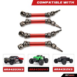 RCAWD Drive Shaft for ARRMA 3S 1/10 Big Rock, Granite, SENTON, VORTEKS, 1/8 Typhon & Mega 550 Granite, Typhon Upgrades, RC Driveshaft Hop Up Parts for #AR310780, ARAC4041 Red