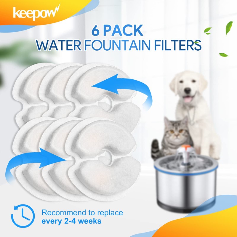 KEEPOW Pet Fountain Filter Replacement for 67oz/2L & 84oz/2.5L Pet