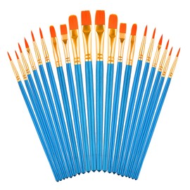 KINBOM 2 Pack 20Pcs Nylon Hair Flat Paint Brushes Set, Oil Watercolor Acrylic Painting Brushes Drawing Arts Crafts Supplies for Miniature Detailing(Blue)