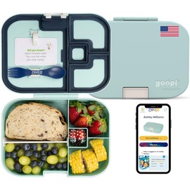 YOOPI Digital bento boxes for kids offers ideal portion sizes. This simple, modern, and durable bento box for kids is lightweight, dishwasher-safe, and BPA-free, available in a vibrant aqua color.