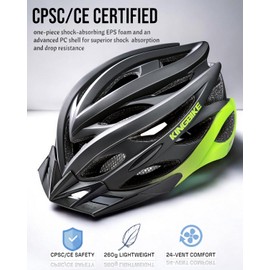 KINGBIKE Bike Helmet for Adult Men Women Youth Road Commute Mountain Cycling Helmets with USB Rechargeable Tail Light Replaceable Inner Pads and Visors Lightweight (Black and Green, M/L(54-59CM))