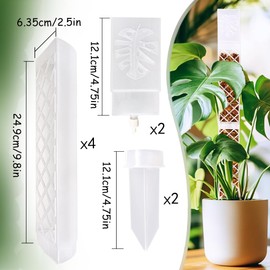 MIIIM 4 Pcs Self-Watering Moss Poles, D Shape Moss Pole Kit for Climbing Plants Indoor, Semi Transparent Monstera Plant Support, 2 Drip Cups and 2 Anchor Stake
