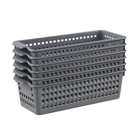 Dehouse Set of 6 Silm Plastic Storage Baskets, Slim Plastic StorageTrays, Gray