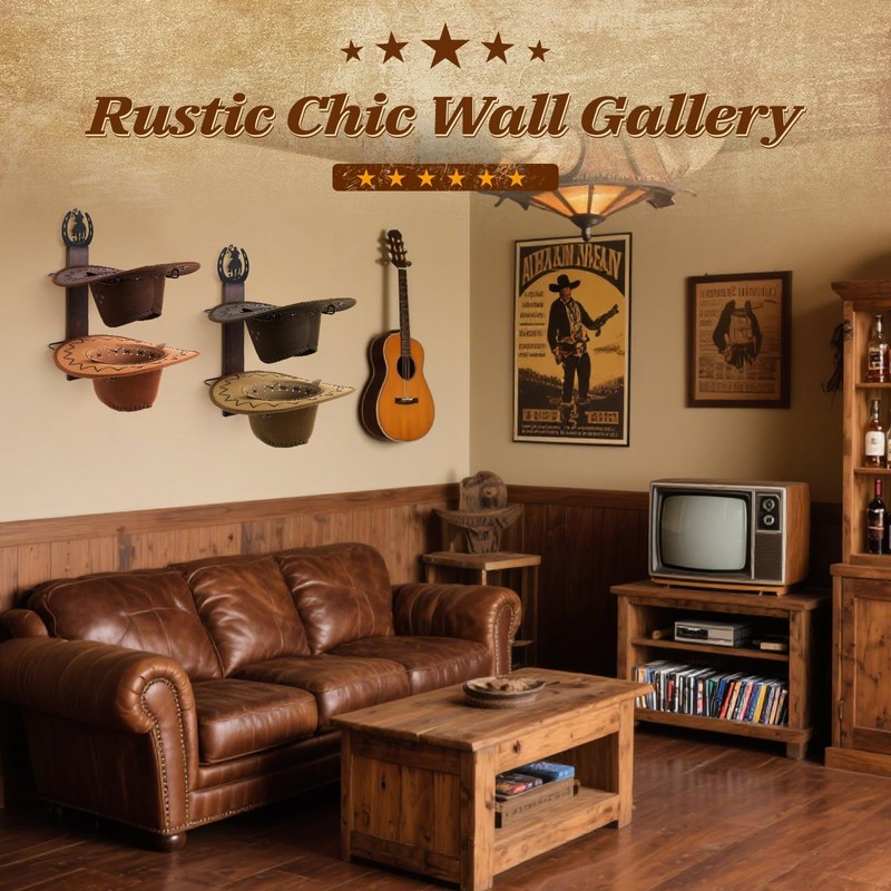 SCUNDA Cowboy Hat Rack for Wall, Rustic Western Hat Holder,