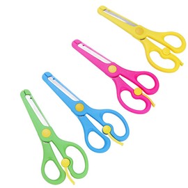 LATRAT Set of 4 Children's Safety Scissors, Children's Scissors, DIY Craft Scissors Set, Children's Craft Scissors with Safety Plastic Safe Edges (4 Colours)