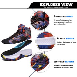 ASHION Mens Basketball Shoes High Top Streetball Lightweight Outdoor Sneakers Cushioning Shoes for Sport Athletic Multicolored Size 9