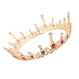 FRCOLOR Round Crystal Crown Gold Crown Princess Tiara Headband Bridal Crystal Rhinestone Headband Bridal Headpiece for Wedding Party (Red)