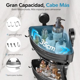 OSLIFE Esquinero para Baño Regadera, 2 Piezas Estante para Baño con Ganchos y Barra para Toallas, Organizador de baño Mueble Antióxido con Ventosa Fácil Instalar