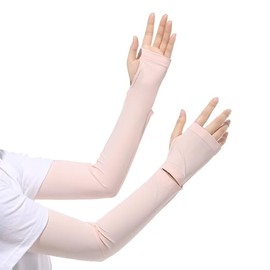 Uroi Arm Cover with Slits for Easy Viewing of Watches and Smart Watches, UPF 50+ UV Protection, Arm Cover, Cool Touch, Cool, Sunburn, UV Rays, Back of Hand, Long Length, Summer, light pink (women)