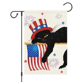 Louise Maelys 4th of July Garden Flag 12x18 Double Sided Vertical, Small Burlap Black Cat Welcome Patriotic Garden Yard House FLags for Memorial Day Independence Day Outdoor Decor (ONLY FLAG)