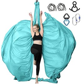 SKYPHAROS 11 Yards Aerial Silks Yoga Swing Set - Aerial Yoga Hammock Kit Anti-Gravity Flying for Fitness, Low/Non Stretch Nylon Tricot Fabric Hardware Included for Dance