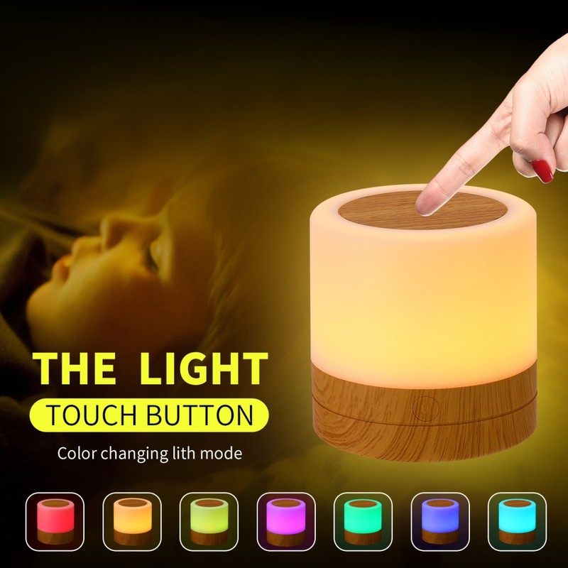 Wooden Bedside Table Lamp LED Colorful Wood Grain Night Light