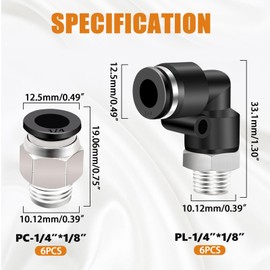 mankk 12PCS 1/4 Push to Connect Fittings Elbow and Straight Combination Pneumatic Fitting Kit 1/4"Tube OD x 1/8"NPT Thread Quick Connect Fittings Air Hose Fittings