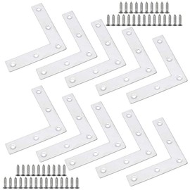 Furniture Angle Brackets, Pack of 10 Angle Brackets with Screws, L-shaped Corner Bracket, Corner Bracket, Angle Brackets, L-shape Stainless Steel, for Wooden Furniture Fixing Protection