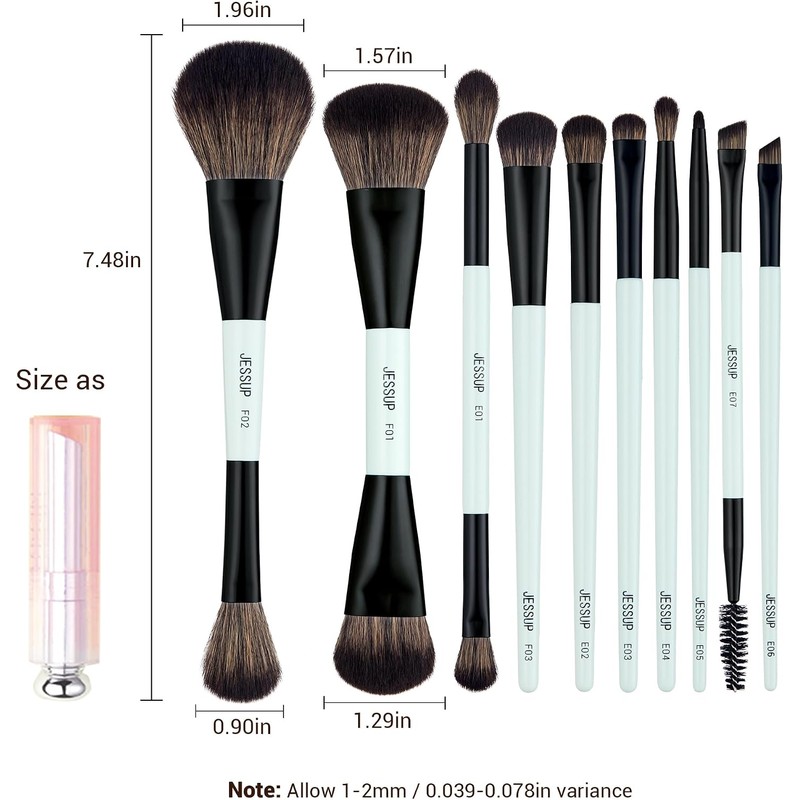 Jessup Set 10 Brochas para Maquillaje Doble Punta para Rostro