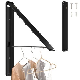 Dr.DJ Clothes Drying Rack Wall Mounted, Retractable & Foldable Clothes Hanger for Laundry Room Organization and Storage, Clothes Hanger Rack for Dorm, Closet, Balcony, Laundry Room(1P, Metal, Black)