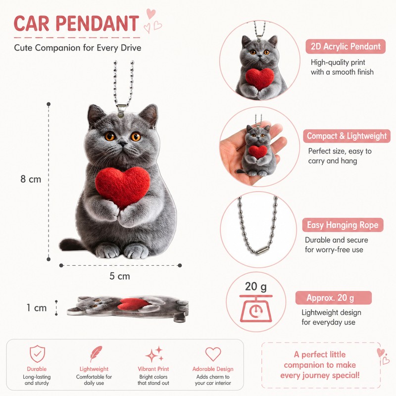 Cute Cat Car Pendant for Rearview Mirror Decor – 2D