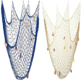 Nature Fish Net Wall Decoration with Shells Ocean Themed Wall Hangings Fishing Net Party Decor for Pirate PartyWeddingPhotographing Decoration Ã‚¡Ã‚­ (Fishnet-2pack-beBEbl)