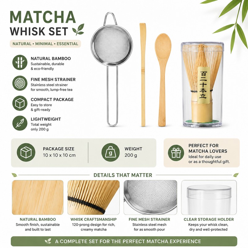 Bamboo Matcha Whisk Set for Tea Making – 4-Piece Chasen