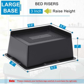 EGTTGIN Bed Risers 2 inch, 3 inch, 4 inch, 5 inch, 6 inch Heavy Duty, Oversized Furniture Riser for Couch Sofa Table Desk Chair Recliner Leg Frame Dorm, Support up to 6000 Lbs (Black 3 inch, 4 Pack)