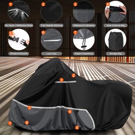 Waterproof Motorcycle Cover Replace for Indian Roadmaster/Pursuit, 420D Oxford Cloth Customized Motorcycle Cover for Snow Rain Dust Protection (Roadmaster)