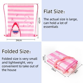 BOENFU Shark Drawstring Bags, Waterproof String Swim PE Bag, Large Drawstring Backpack for School Gym Traveling Swimming Party Picnic (Pink Shark)