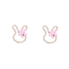 ONLYJUMP Easter Tiny Rabbit Stud Earrings for Women Cute Pink Daisy Flowers Hollow White Shell Pearl Sweet Bunny Animals Pet Small Earrings Jewelry Gifts (White)