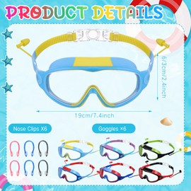 Kanayu 6 Pieces Kids Swimming Goggles Pool Goggles Anti Fog Wide View No Leaking with Wear Earplugs Nose Clip for Kids 6-13 (Multicolor)